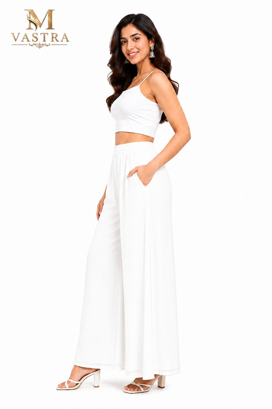 M VASTRA Women’s Premium White Palazzo Pants