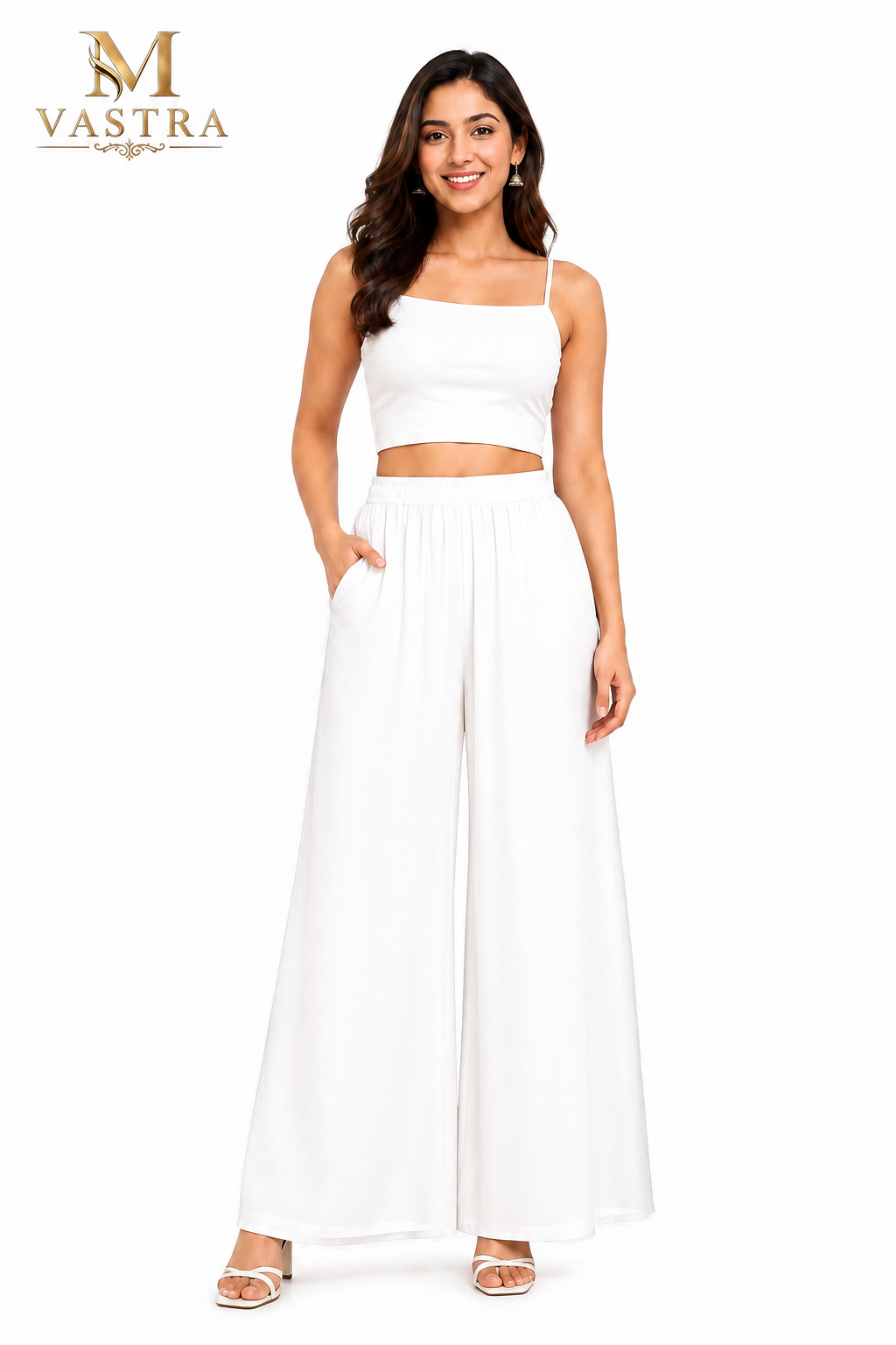 M VASTRA Women’s Premium White Palazzo Pants