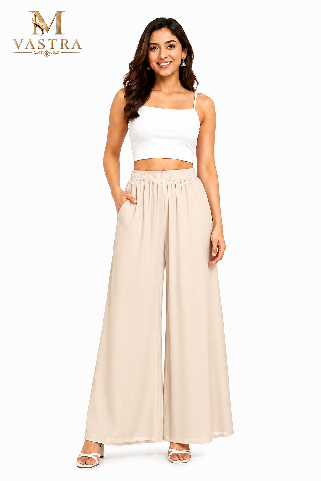M VASTRA Women’s Premium Beige Palazzo Pants
