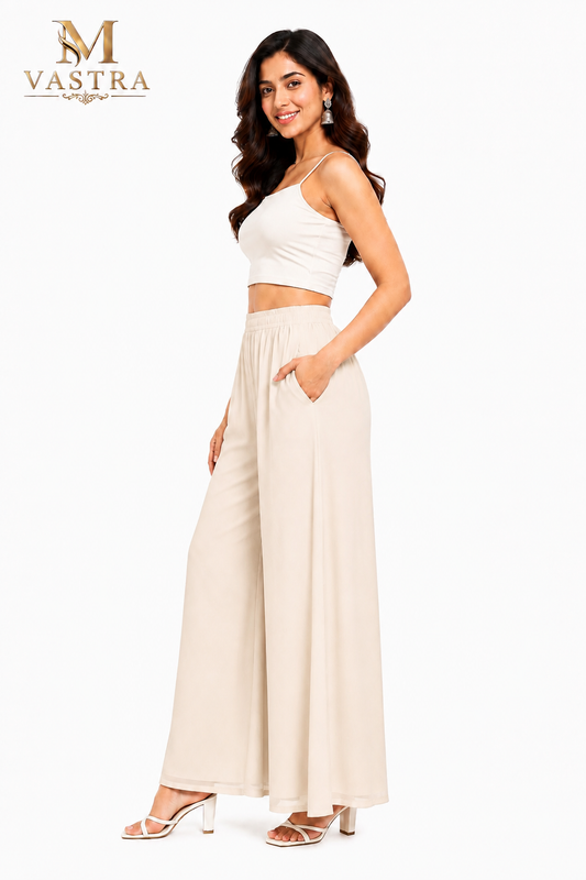 M VASTRA Women’s Premium Beige Palazzo Pants