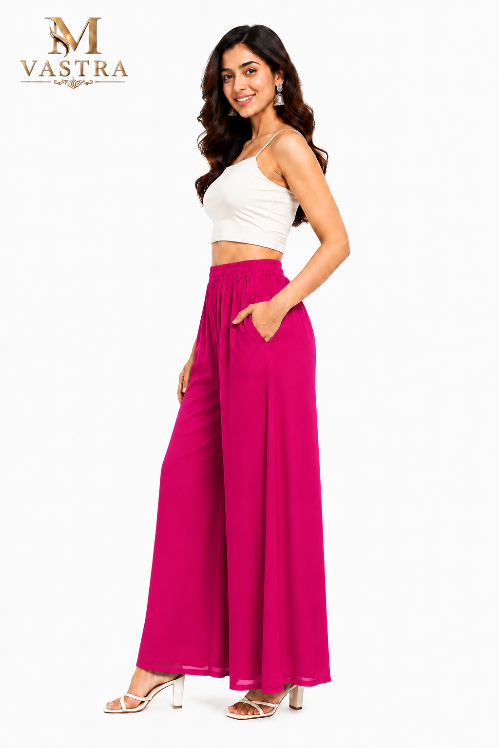 Women’s Premium Rayon Wide Leg Palazzo Pants – Hot Pink