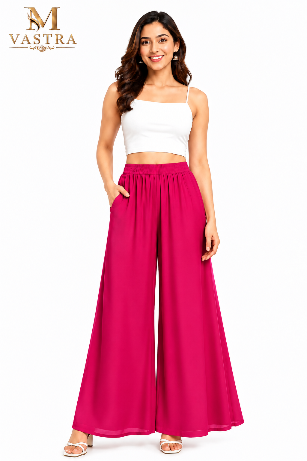 Women’s Premium Rayon Wide Leg Palazzo Pants – Hot Pink